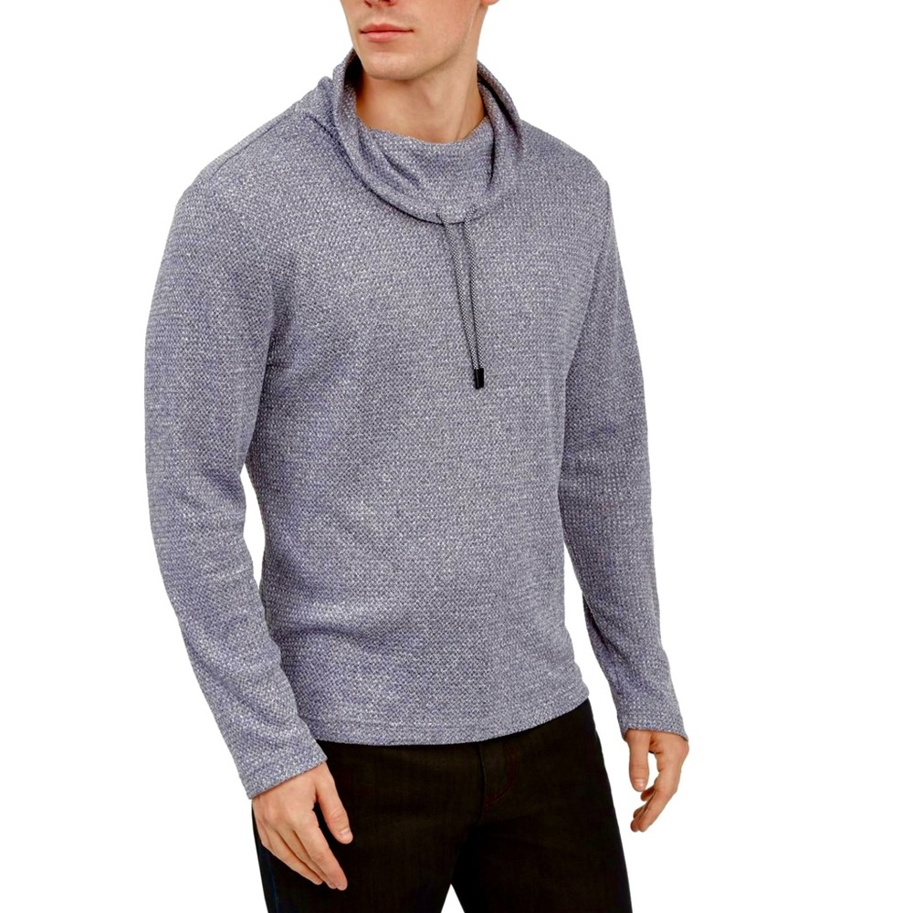 Alfani Men's Drawstring Funnel-Neck Sweater Blue Stone Hthr Size Large NWT